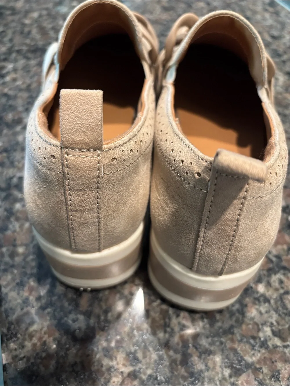 Women’s Slip-On Suede Loafers with Chain Detail — Light Beige